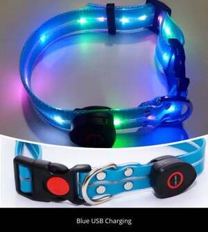 LED Rechargeable Waterproof Glowing Dog Collar with USB Charging Blue PVC Blue